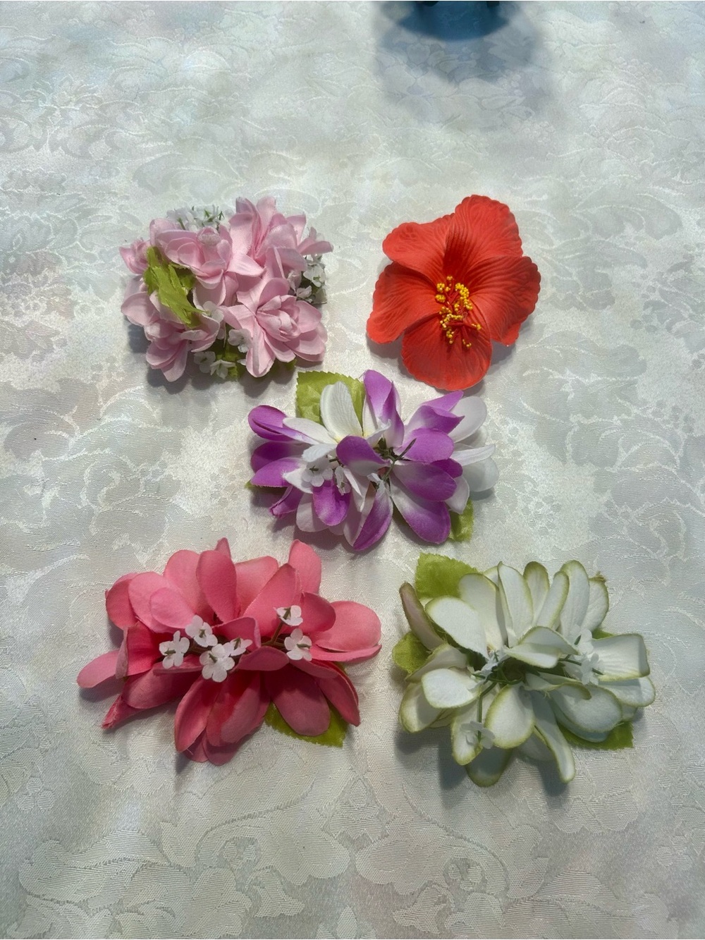 Assorted Silk Flower Hair Clips - Pink, Red, Purple, White. Hawaiiflower clips